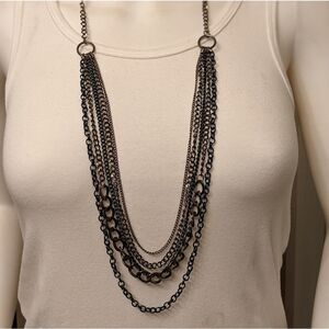 Vintage 5 layer black & irredecant multi link chain necklace